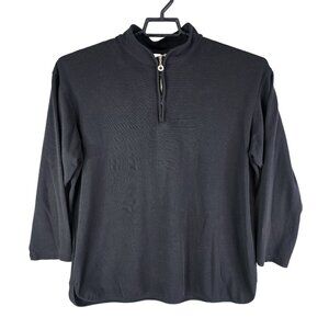 Womens Black Chaus Sport Pullover Top Shirt Long Sleeve 1/4 Zip 3/4 Sleeve L